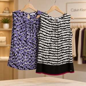 Set of 2 Calvin Klein Pleated Front Sleeveless Blouses.